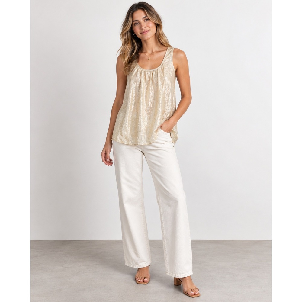 J.Crew Women's Cream Champagne Textured Sleeveless Tank Top Scoop Neck